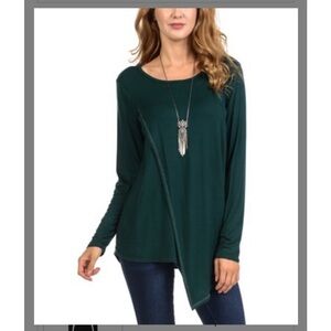 Cool Melon Size Large Chic Asymmetrical Hunter Green Tunic